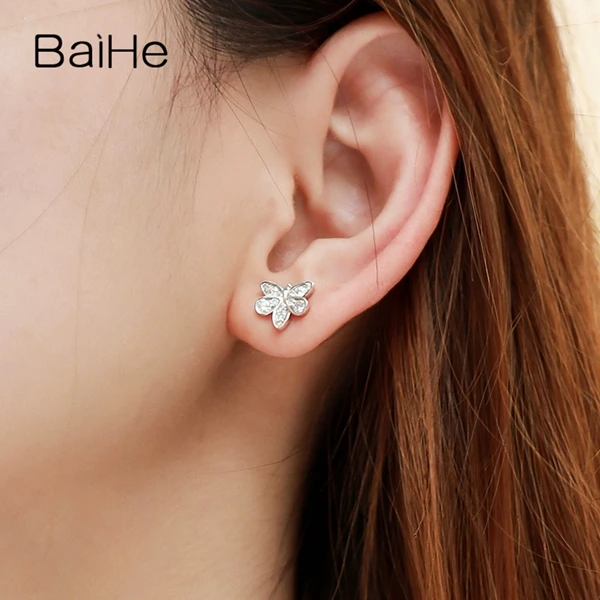 BAIHE Solid 14K белое золото 0.68ct H/SI натуральные Алмазы обручальные вечерние модные ювелирные изделия женские серьги