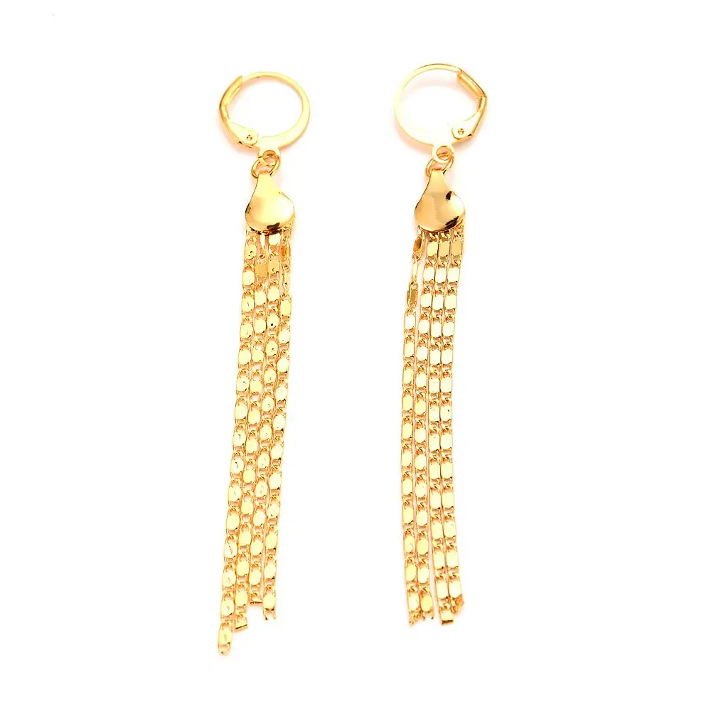 

New Simple Fashion 14 k Fine Sold Yellow Gold Filled Girl Women Tall Long Size Chain Thin Earrings Party
