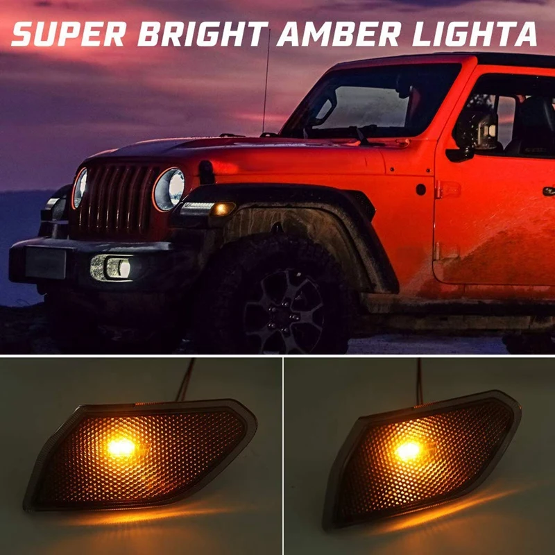 2 шт. светодиодные, боковые, габаритные фонари для Jeep Wrangler JL, дымовые линзы янтарные передние фары