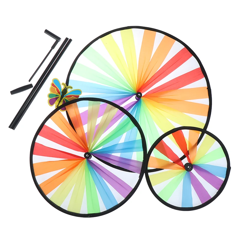 1Pcs Colorful Rainbow Triple Wheel Wind Spinner Windmill Garden Yard Outdoor Decor Kids Toys