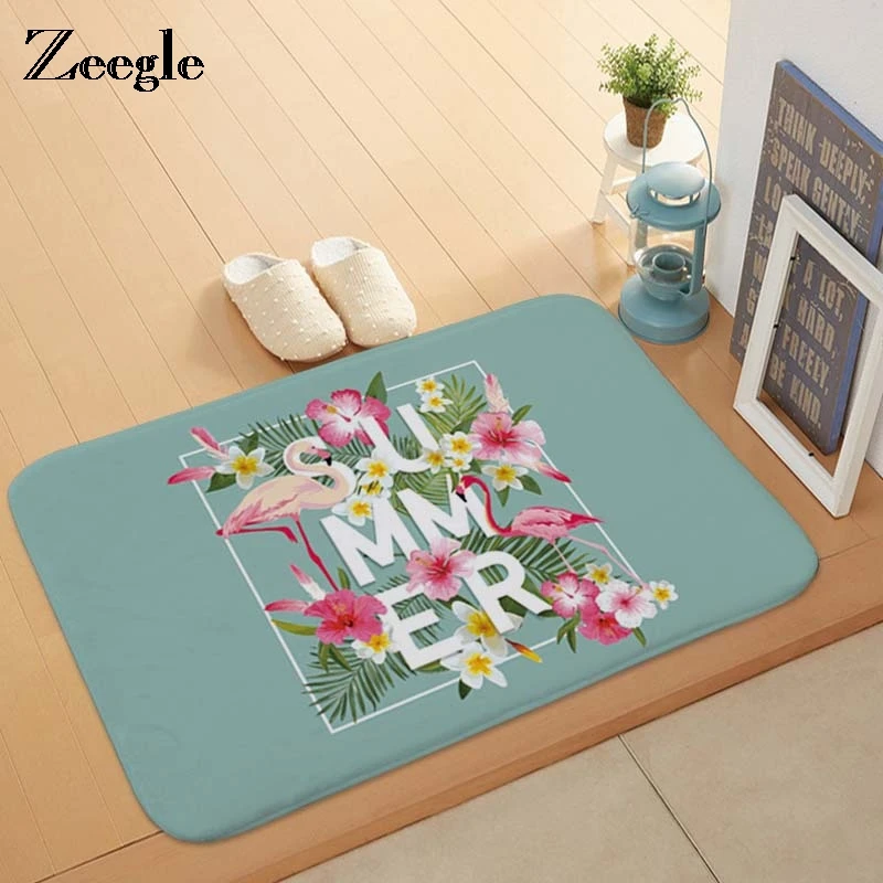 Zeegle Flamingo Pattern Coral Fleece Door Mats For Entrance Anti-slip Hallway Bath Rugs Kitchen Floor Bedroom Carpet | Дом и сад