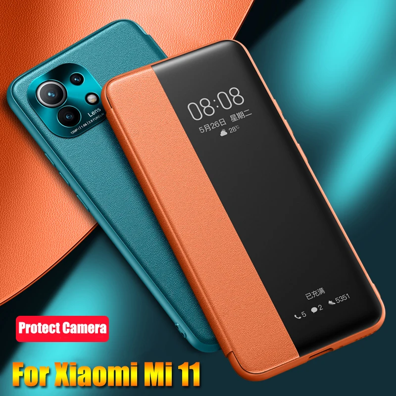 PU Leather Flip Cover For Xiaomi Mi 11 Ultra Pro Case For Redmi K40 Pro POCO F3 Flip leather Transparent Clear View Window Case