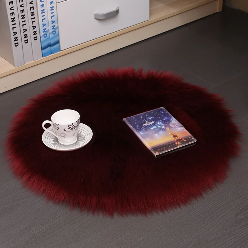 Fashion Simple Soft Comfortable Plush Carpet Floor Mat Imitation Wool Round Bedroom Carpet  Cushion  Floor Cushion 