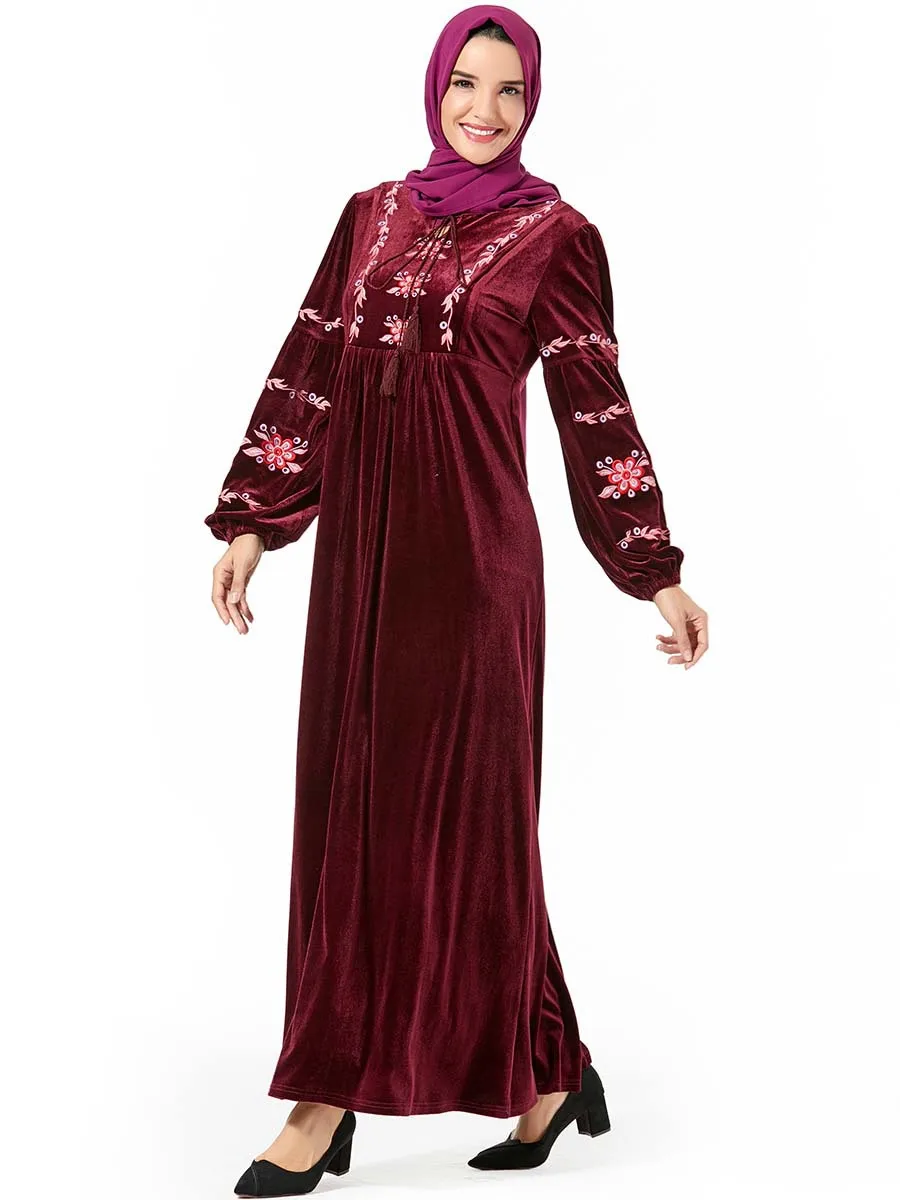 Макси-платье размера плюс с длинным рукавом для женщин, мусульманское платье, Абая плюш, джилбаб, мусульманская одежда, скромная одежда, зима-осень