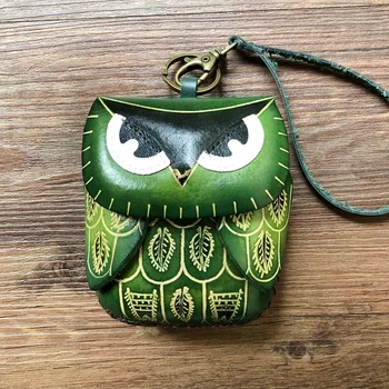 

new handmade genuine leather coin purse cartoon animal owl wallet cowhide coin bag