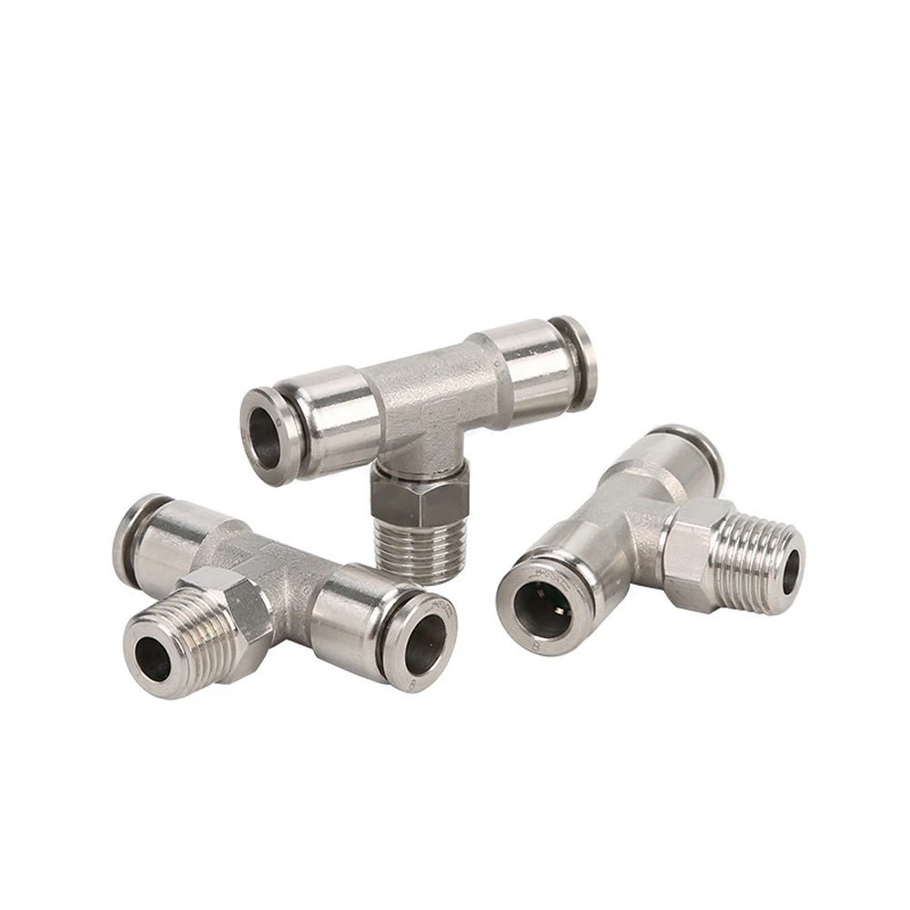 M5 M6 1/8 &quot1/4&quot 3/8 &quot1/2&quot BSPT Мужской Тройник 3 Way Пневматический 304 Нержавеющая Пресс