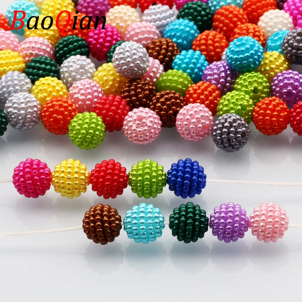 

50pcs Multicolor Bayberry Shape Acrylic Round Spacer Beads For Jewelry Making Charm Bracelet Necklace DIY Beadwork 10mm