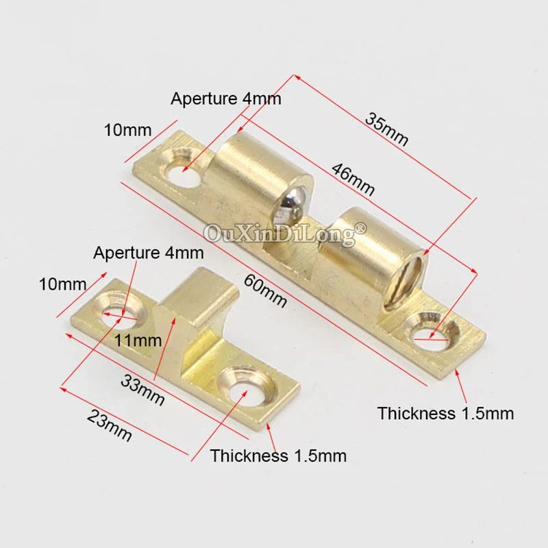 BRAND NEW 10PCS 60mm Pure Brass Cupboard Drawer Cabinet Double Ball Catch Door Latch Touch Beads