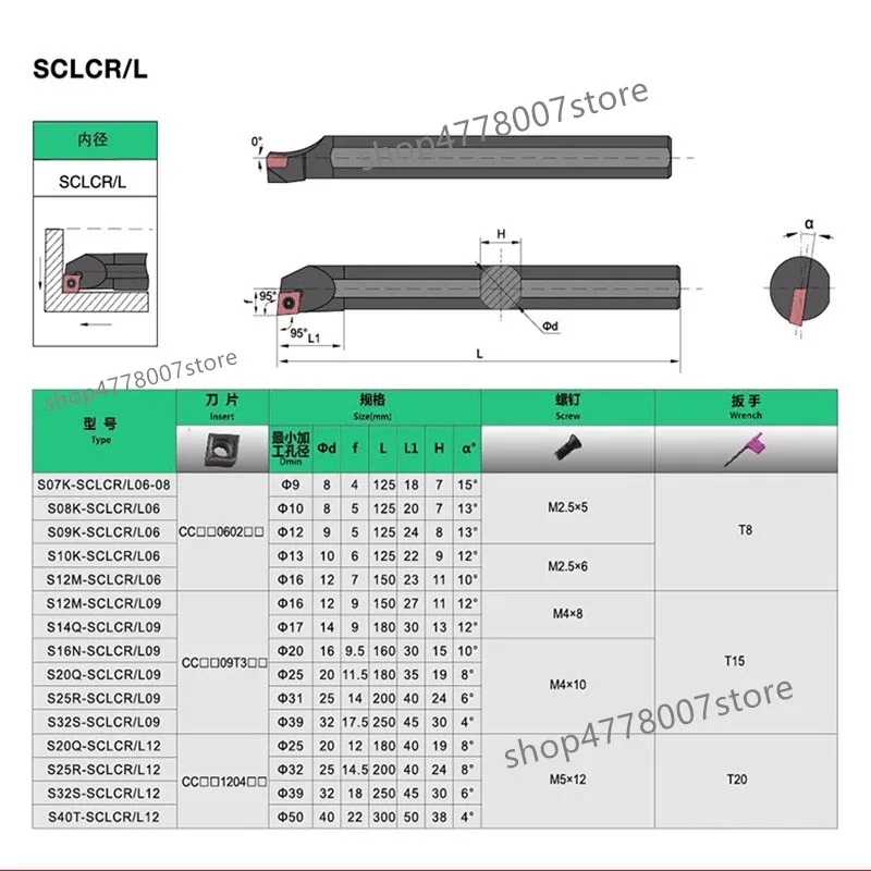 S06K S07K S08K S10K S12M S16Q SCLCR06 95 degree spiral internal turning tool holder for CCMT060204 carbide turning inserts milling machine vise