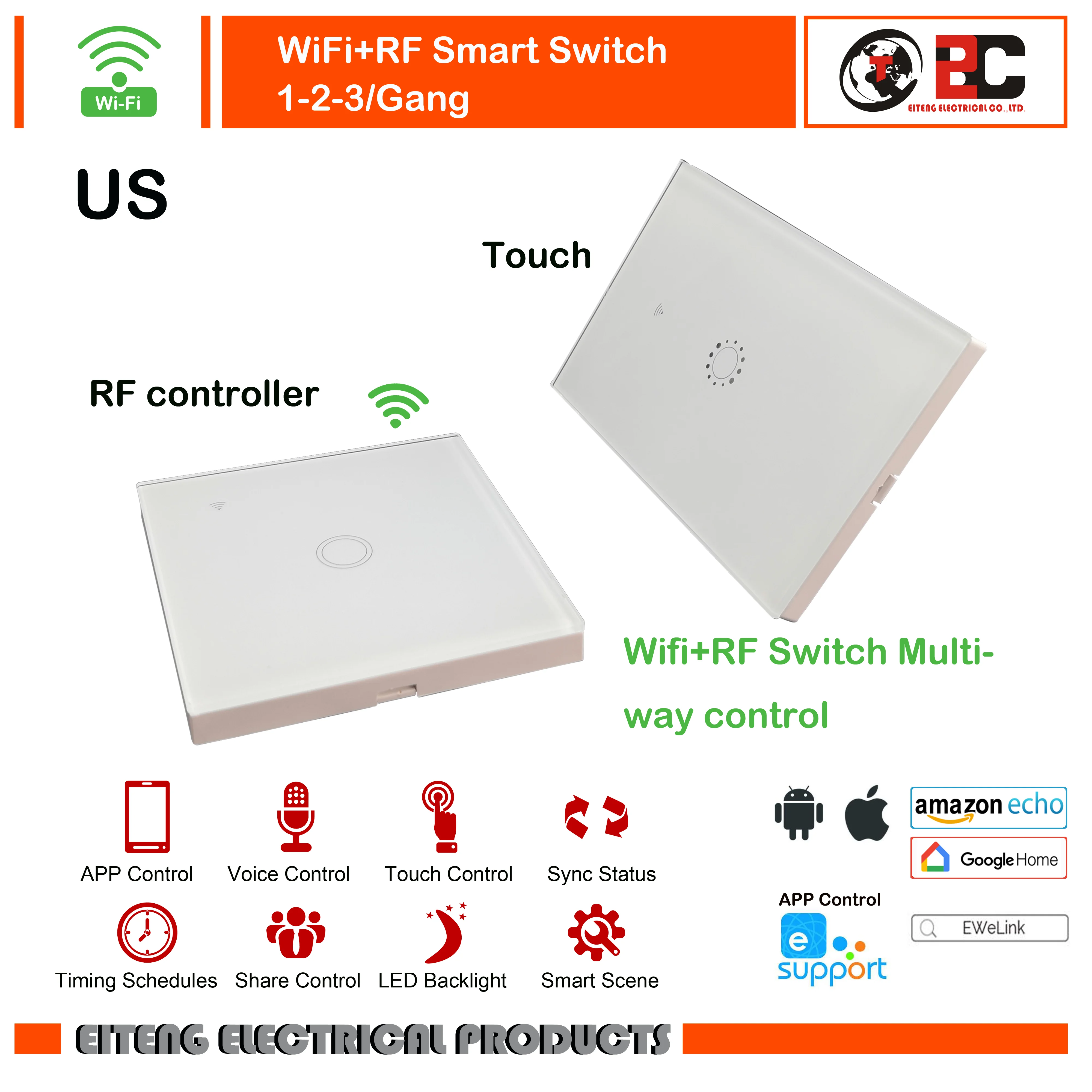 Умный настенный выключатель Wi-Fi + RF 1/2/3 клавиши канала дистанционное светильник