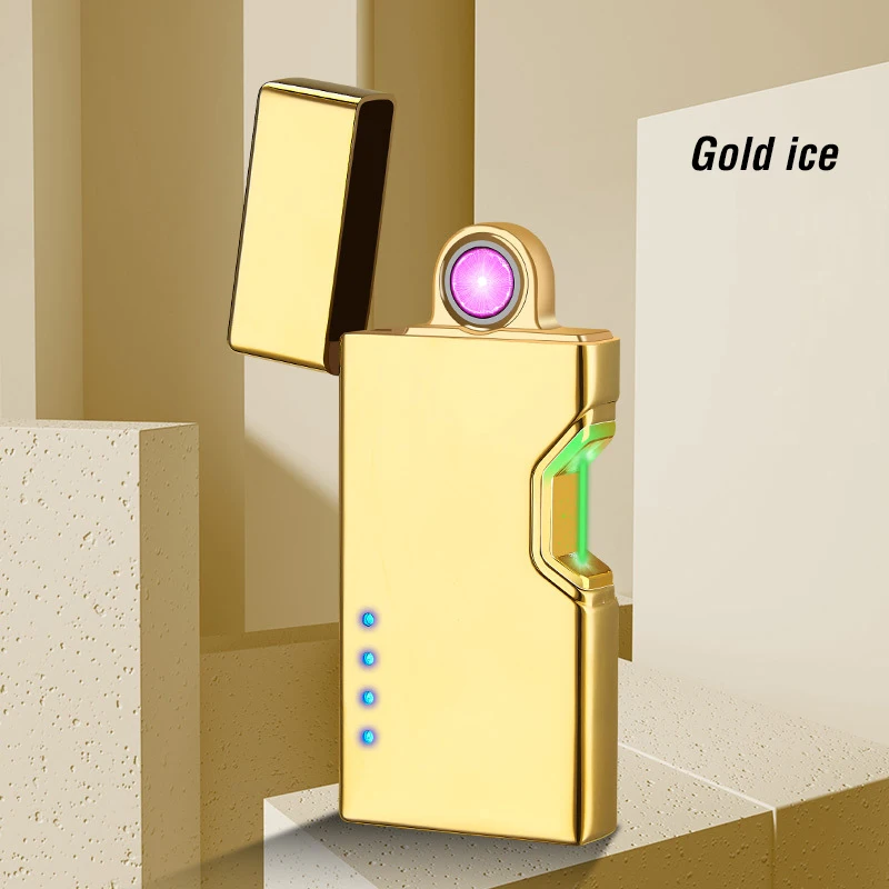 Вращающаяся дуговая USB электрическая зажигалка для сигарет ветрозащитная плазменная Электронная зажигалка с сенсорным зондированием вращающиеся зажигалки металлический подарок для мужчин - Цвет: Ice Gold