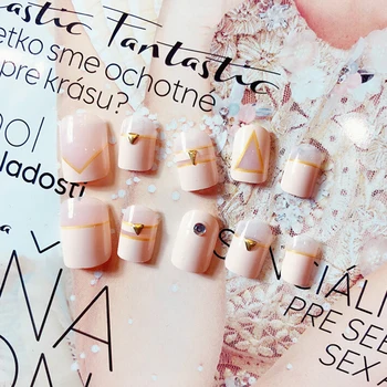 

Nails Rivets Designs Full Cover False Nails With 2g Glue 24pcs/set Artificial Fake Nails Press On