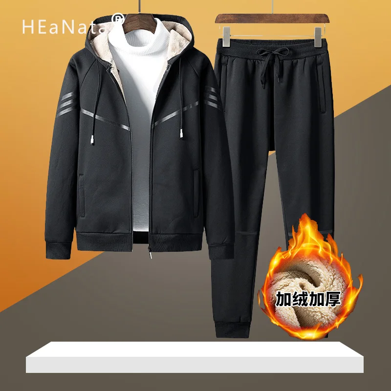 

Thickening Winter Men's Sportswear Sets 2020 Autumn Winter Hooded Thick Male Casual Tracksuit Men 2 Piece Sweatshirt + Sweatpant