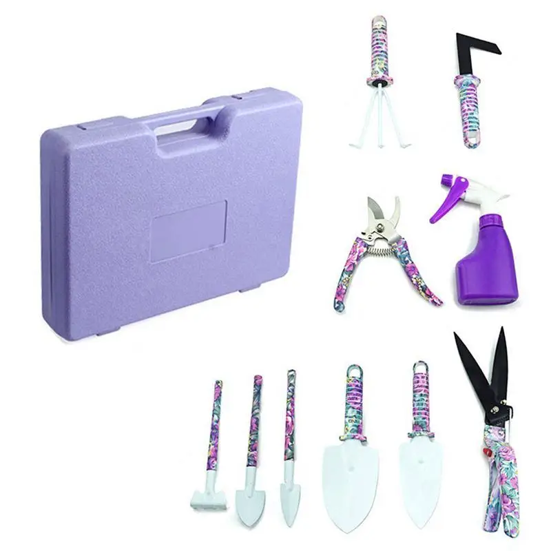 

Garden Tools Set 10 Pieces Gardening Gifts with Trowel Pruner Rake Shovel Grass Shear Watering, Hand Tool with Storage Case - fo