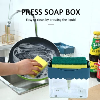

2-in-1 Sponge Box Hand Soap Dispenser Double Layer Plastic Liquid Soap Dispenser Sponge Scrubber Holder Case Kitchen Accessories