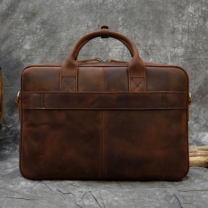Retro Laptop Briefcase Bag Genuine Leather Handbags Casual 15.6" Business Bag Daily Working Tote Bags Men Male bag for documents 6