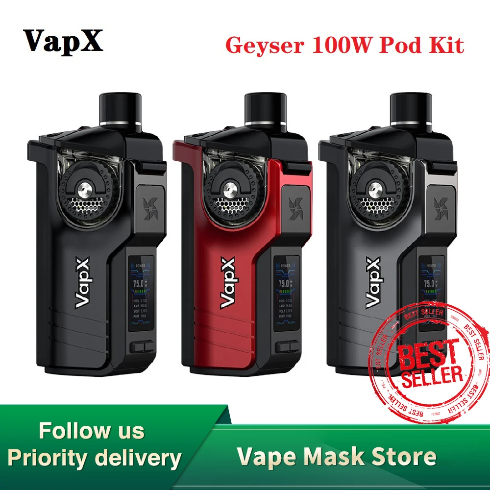VapX гейзер Pod Системы комплект приведенный в действие 21700/18650 Батарея 100 Вт