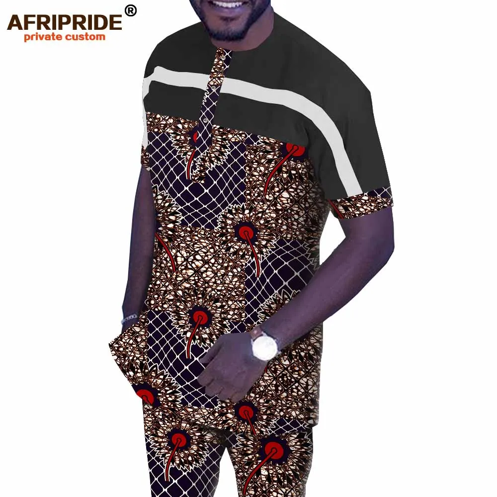 50% OFF African Men Clothing Set Dashiki Tops Shirt and Print Pants Tracksuit Ankara Outfits Floral Attire Suit AFRIPRIDE A1916067B