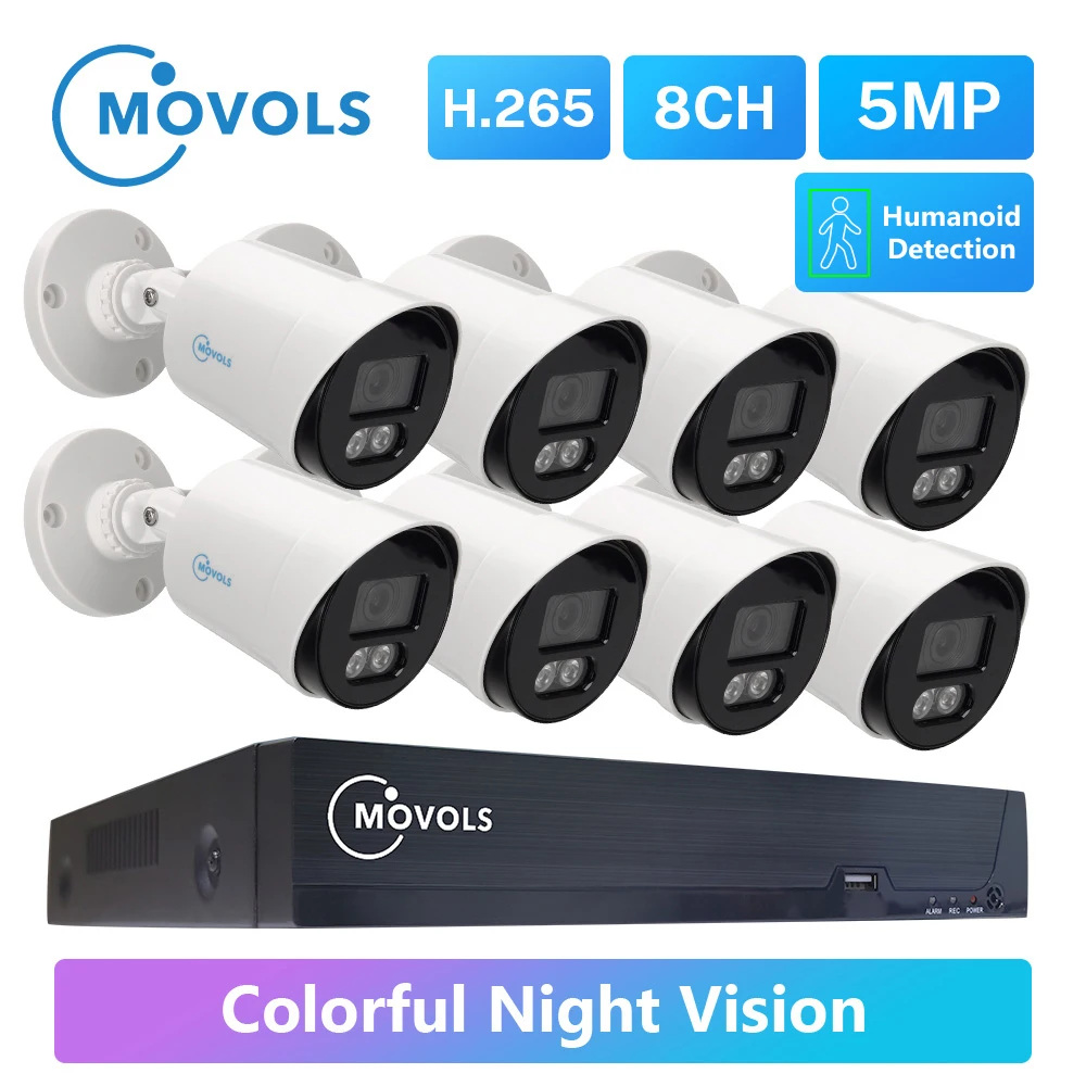 MOVOLS 5 Мп красочная система ночного видения 8CH H.265 + P2P DVR наружная Водонепроницаемая