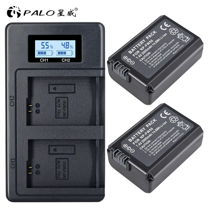 for np-fw50-2-1 PALO 2 шт. 2000 мАч NP-FW50 NP FW50 батарея для камеры+ ЖК USB двойное зарядное устройство для sony Alpha a6500 a6300 a6000 a5000 a3000 NEX-3 a7R - Цвет: for np-fw50-2-1