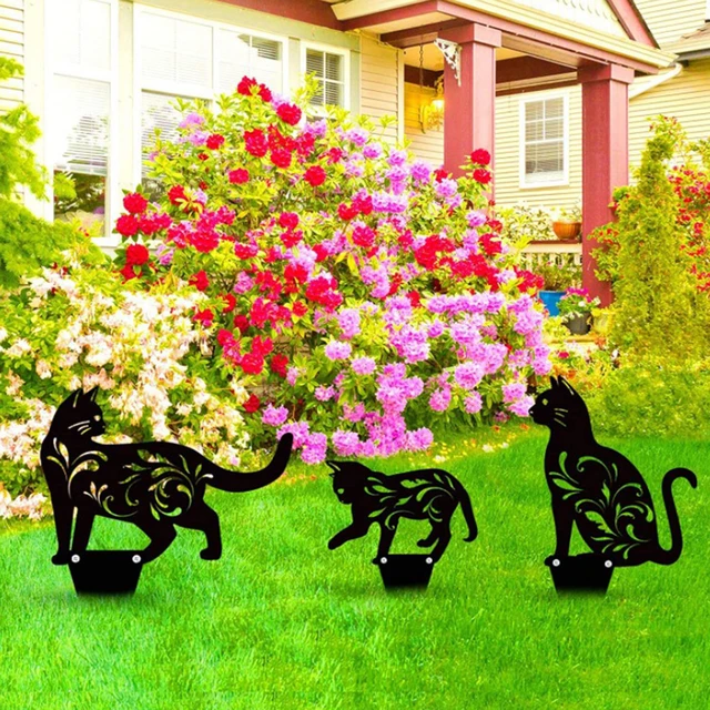 3 Statues de chat en Silhouette de chaton, piquets d'ombre, décor de jardin  pour cour à l'extérieur - AliExpress