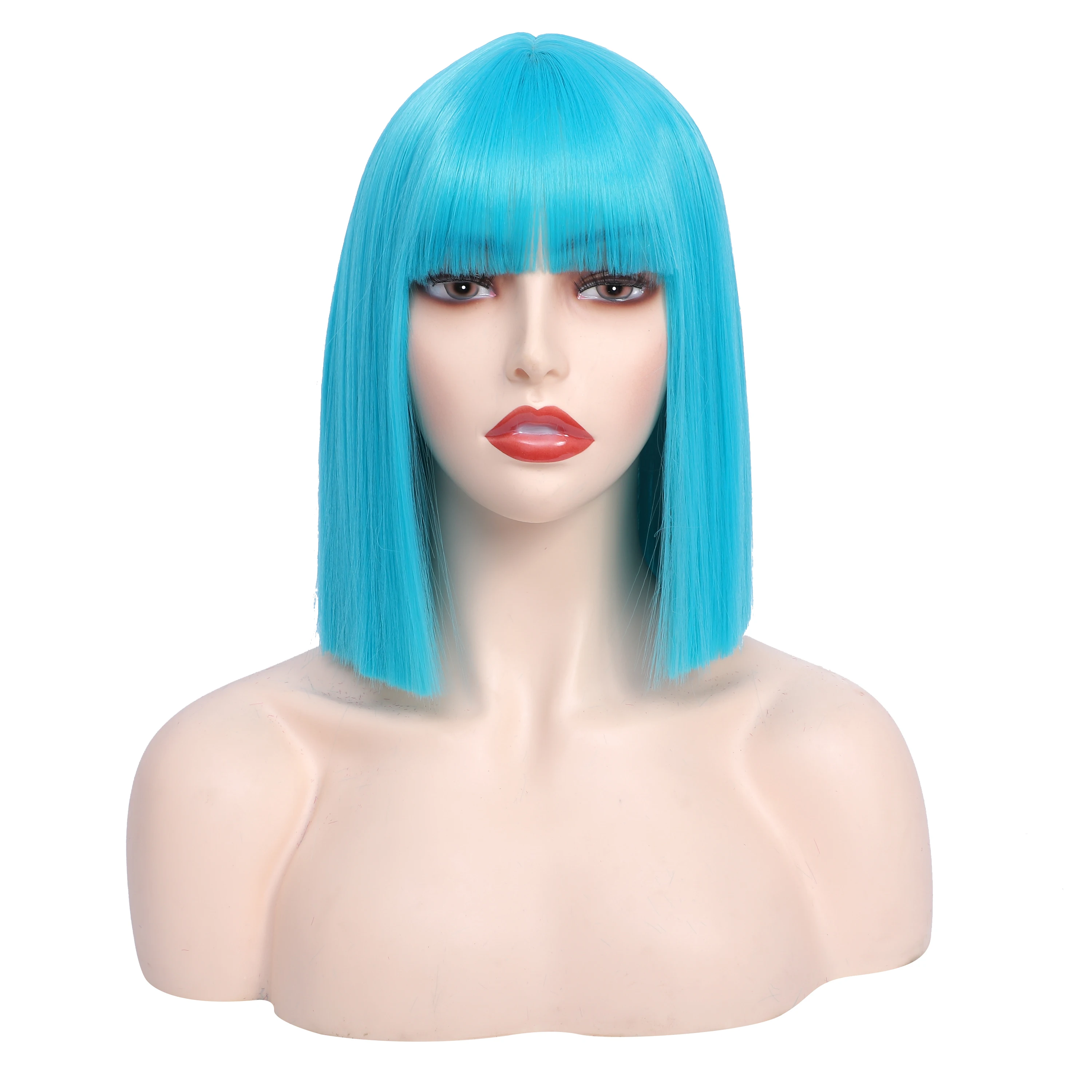 

LANYI Short Straight Bob Wigs with Bangs For Women Cosplay Wigs Daily Use Party Light Blue Fashion Wigs Heat Resistant