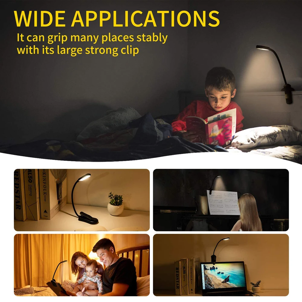 Lampe de Lecture Double Tête 14 LEDs, Liseuse Lampe Clip USB