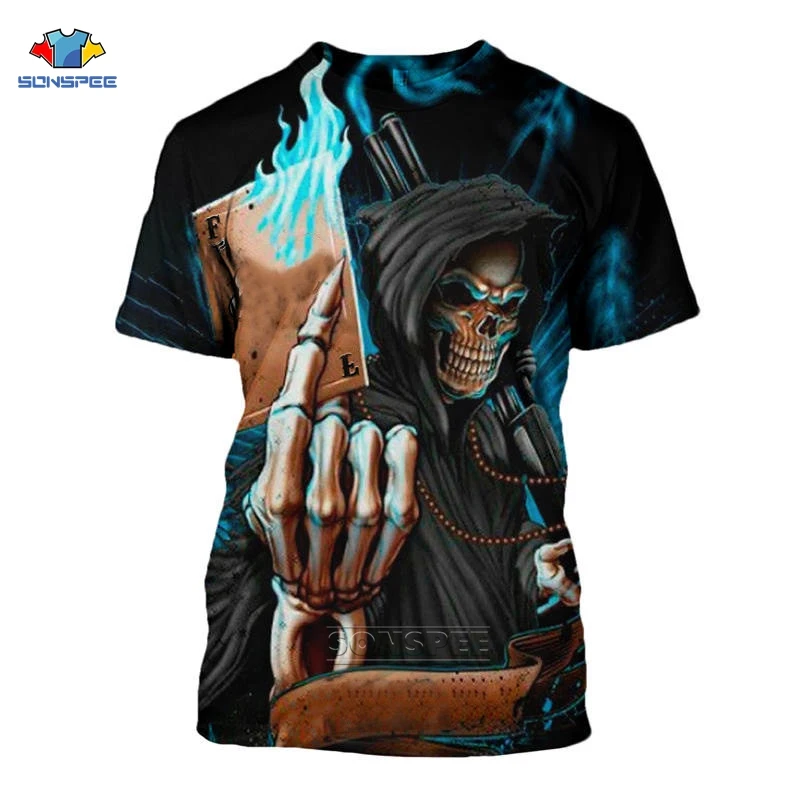 

SONSPEE Custom Clothes Horror Death Poker Tshirt Men 3D Print Summer Casual Punk Tops Short Sleeve Gothic Harajuku T Shirt Women