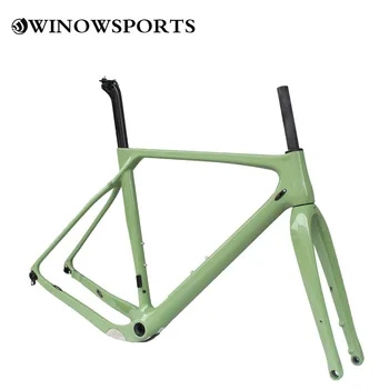 

2020 Green 700*40C Full Carbon gravel bike frame thru axle 142*12mm Package include Frame fork seatpost clamp cyclocross frame