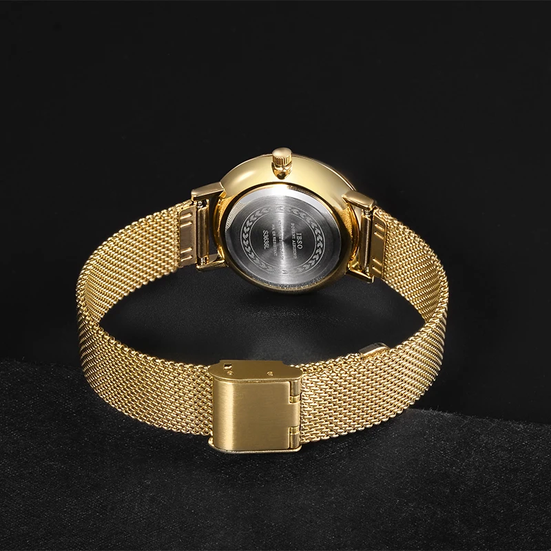 IBSO Japan Quartz Movement Elegant Style Women's WristWatched Ladies Stainless Steel Mesh Rose Gold Waterproof Watches For Women