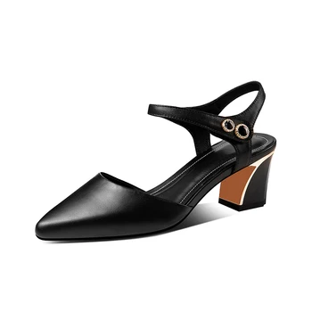 

Fashion Summer Sandals Women Buckle Square High Heel Black Beige Colors Sandals Pointed Toe Office Women Shoes