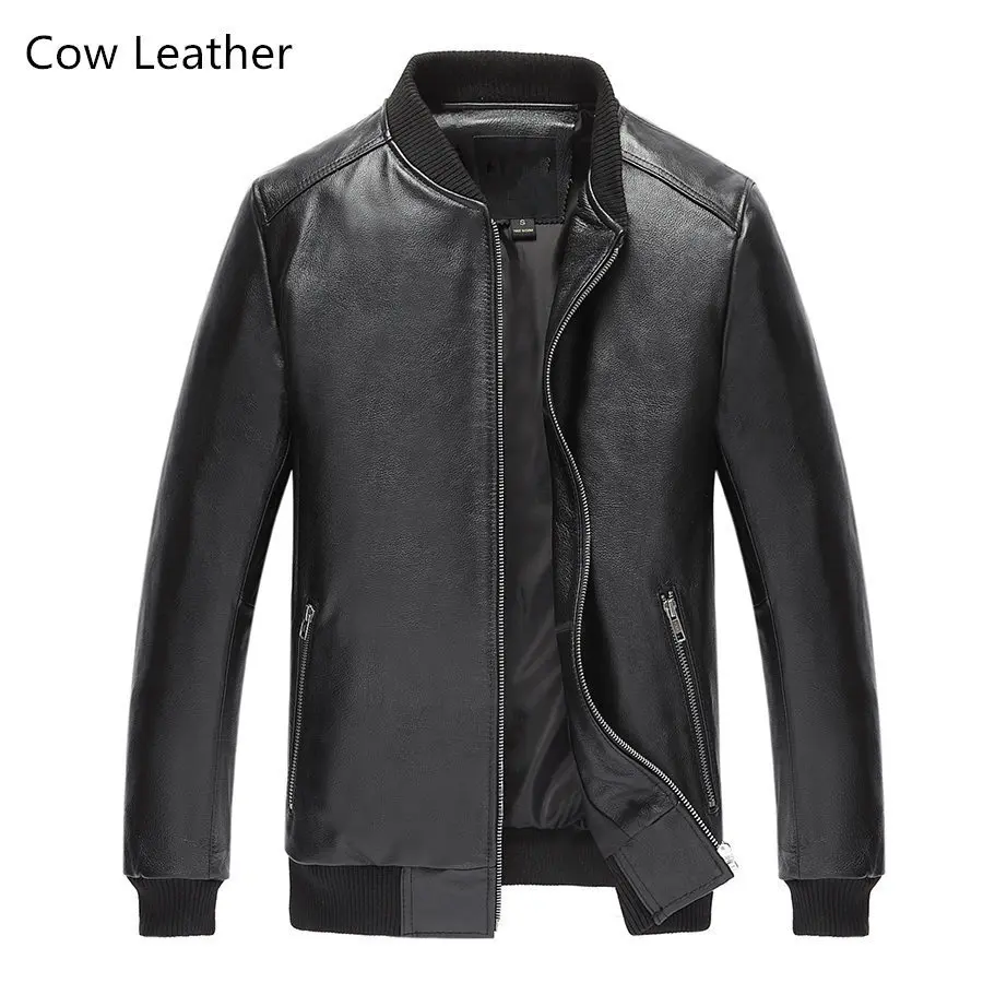 Yolanfairy Real Cow Leather Jacket Men Quality Sheepskin Leather Bomber