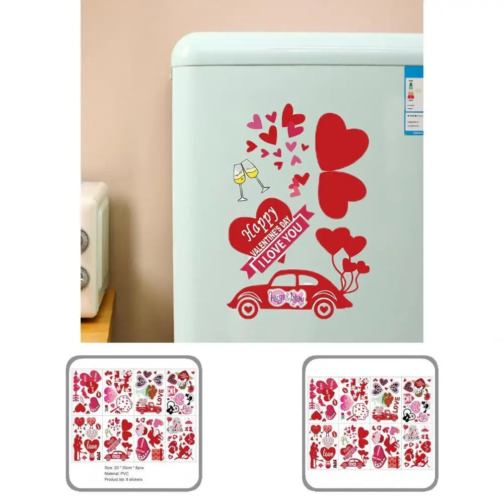 8Pcs/Set Attractive 8 x 12 Inch Red Heart Shape Wall Sticker Window