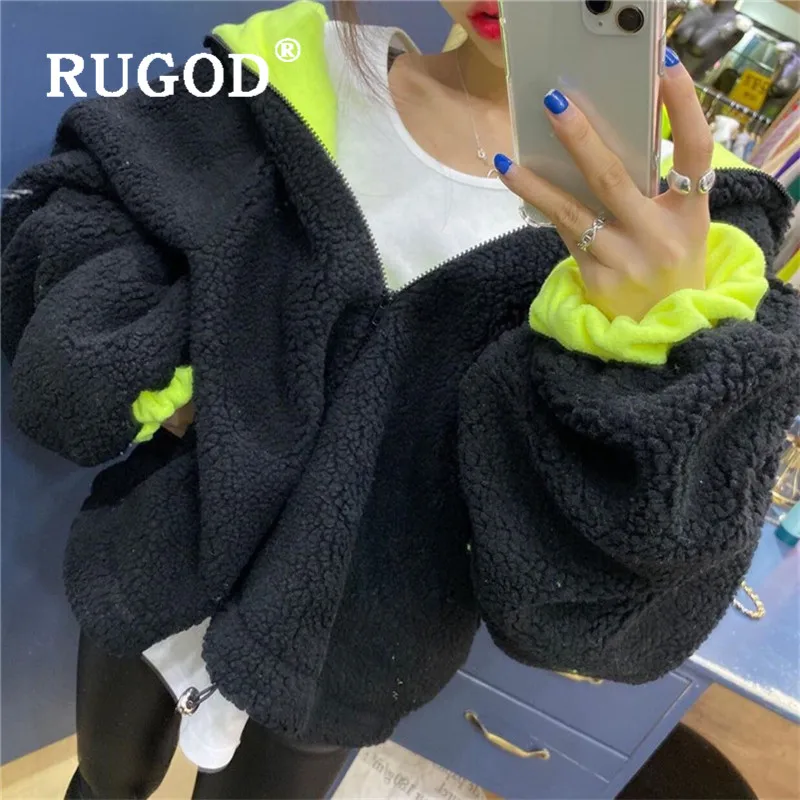 RUGOD, модное лоскутное флисовое пальто для женщин, повседневное, стоячий воротник, длинный рукав, овечья шерсть, пальто, Осень-зима, Толстая куртка, Casaco