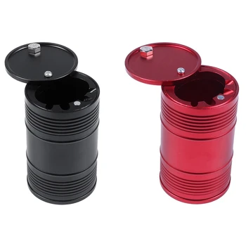 

2 Pcs Car Metal Ashtray Can Smoke Cup Holder Auto Accessories Ash Cylinder Trash-Black & Red