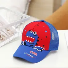 Детская Милая бейсбольная Кепка с вышивкой динозавра из мультфильма, дышащая сетчатая бейсболка контрастного цвета, регулируемая бейсболка, Кепка водителя грузовика