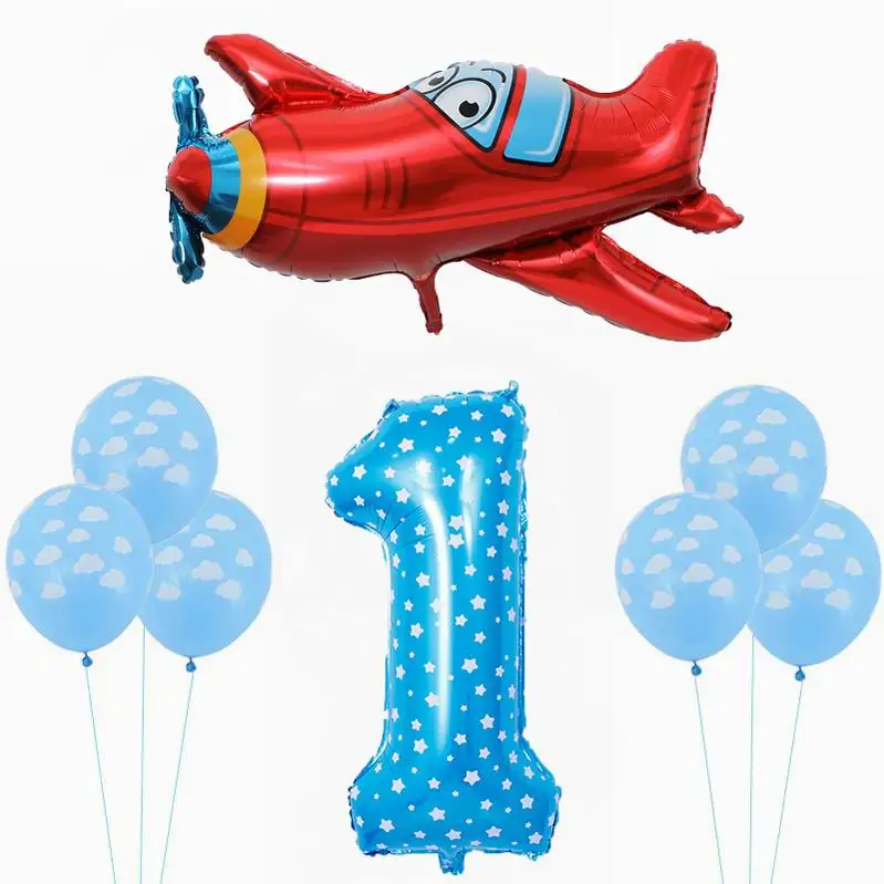 Самолет вечерние комплект самолет воздушные шары солнцезащитные очки-авиаторы тема вечерние день рождения поставки облако шары-цифры Фольга шарики Baby Shower Декор - Цвет: set 13