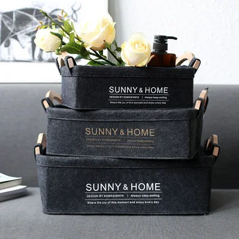 

Felt Wooden Handle Storage Basket Kids Toy Sundries Organizer Magazines Organizer Box Underwear Laundry Basket Home Organization