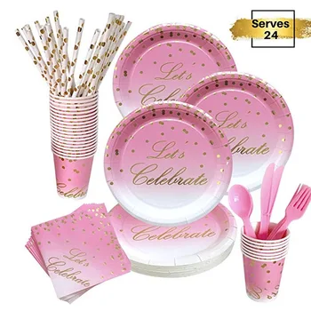 

10 People Wedding Decoration Gold Dot Paper Cups Plates Birthday Party Paper Straws Disposable Tableware Set
