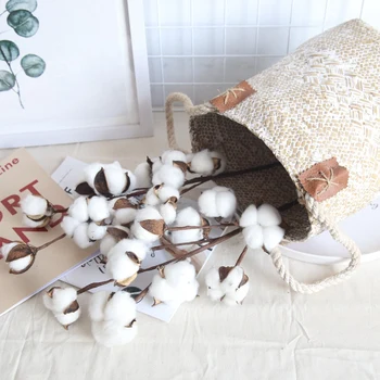 

6 Pcs 10 Heads Dried Cotton Stems Home Decor Natural Dry Cotton Artificial Plant Flower Long Branch Wedding Party Decor