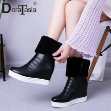 DORATASIA/Новые Элегантные женские ботильоны, женские ботинки с искусственным мехом, женские ботильоны, увеличивающие рост, женская обувь на танкетке, женская обувь, 33-43