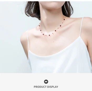 

HE-10 Garnet Choker Necklace for Women 925 Sterling Silver Fine Jewelry Charms Necklaces Rose Gold Color Jewelry