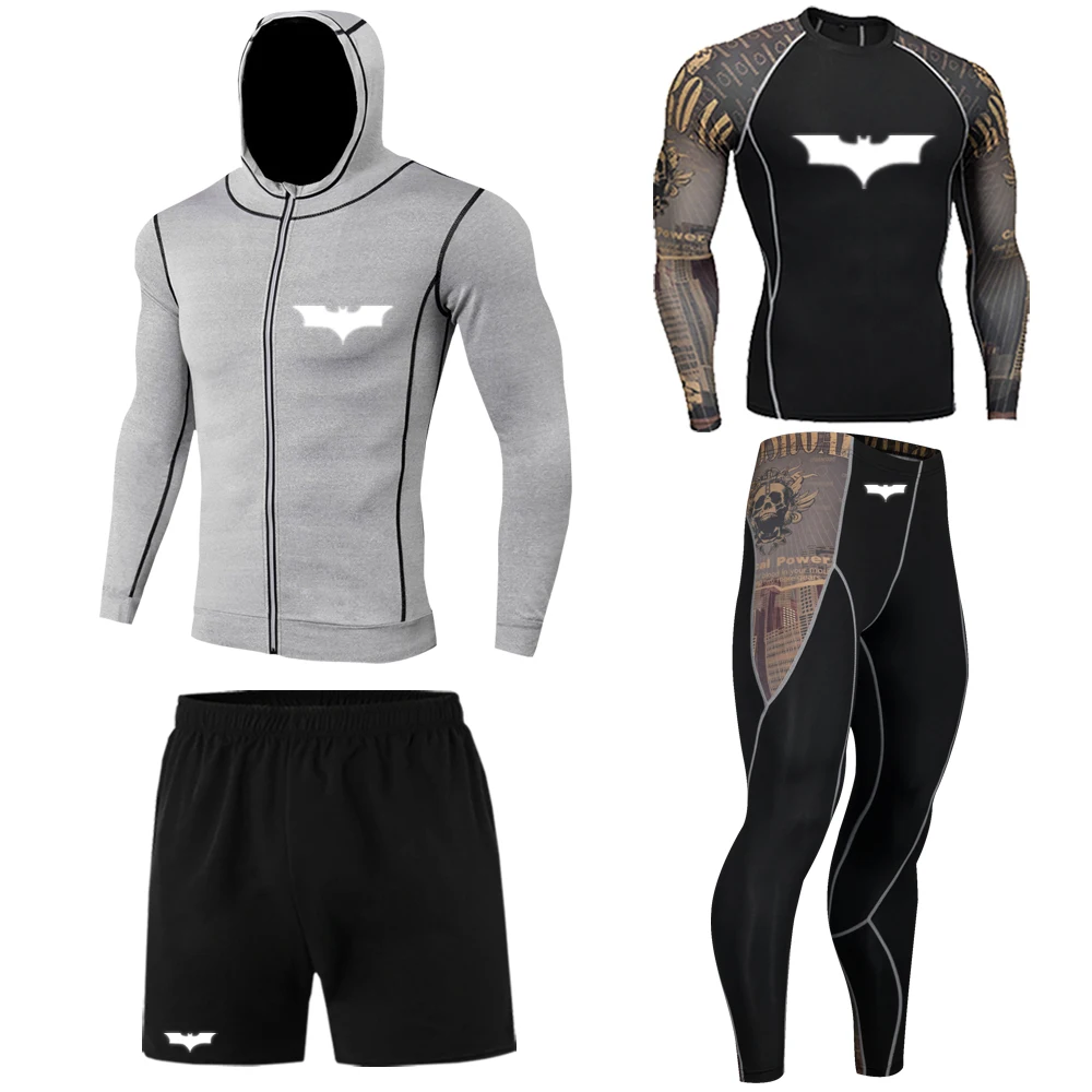 New men's suit winter thermal underwear sportswear compression leggings sports T-shirt + leggings gym clothes jogging suit