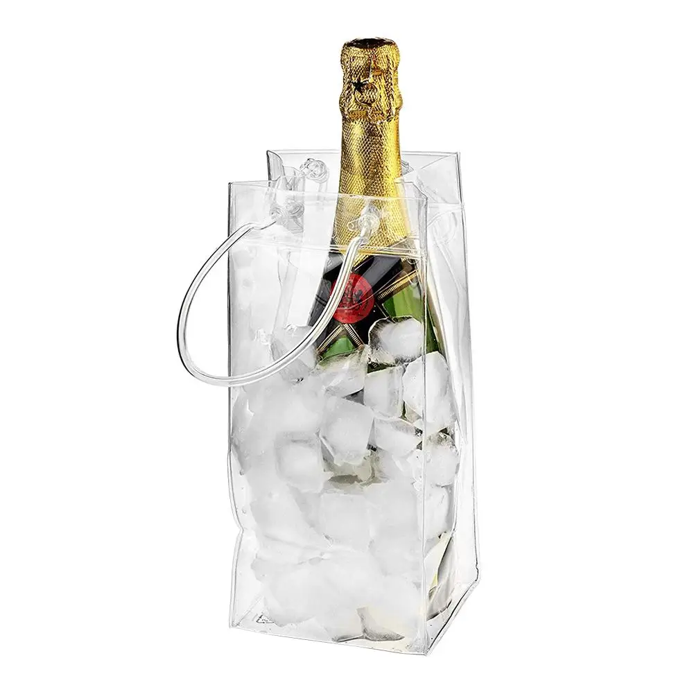 

PVC Leakproof Ice Bag ECO Friendly Transparent Ice Pack Portable Ice Bucket Wine Champagne Bottle Chiller with Carry Handle