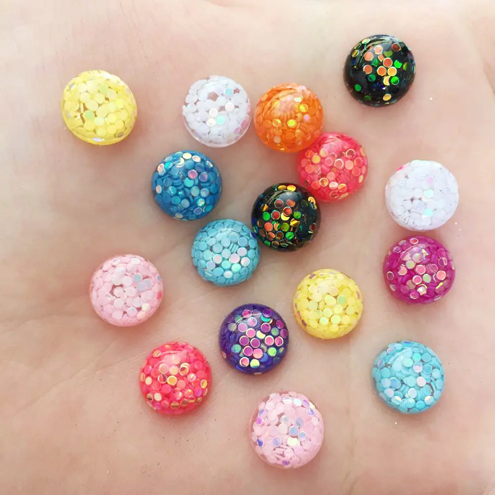 

50PCS Resin 10mm Colorful Glitter Round Bead Flatback Rhinestone Scrapbook Crafts Diy Wedding Appliques SW77