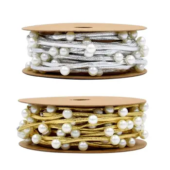 

3m Faux Pearl Beaded Metallic Gold Silver Ribbon for DIY Crafts Gift Wrapping