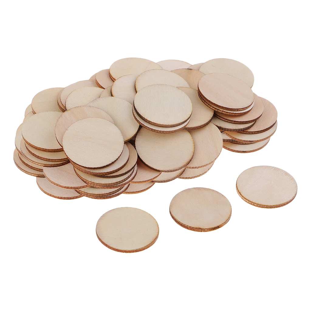 100Pcs Wooden Shapes Blank Round Wood Embellishments Wood Slices Circles for Wedding, Valentine, DIY, Arts, Crafts, Card Making