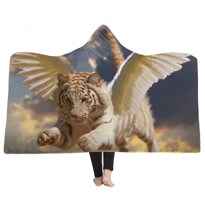 Зимнее теплое одеяло с 3d принтом тигра, переносное одеяло с капюшоном для дома, офиса, дивана, путешествий, покрывало для взрослых и детей, толстовки с капюшоном, одеяло, плащ - Цвет: Model 13