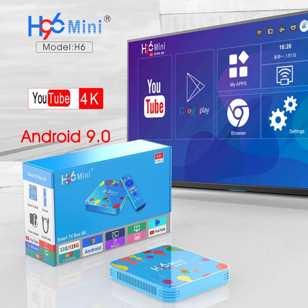 XGODY Android smart TV Box Media Player 4GB H6 quad-core 6K Wifi ie2.4/5g Wifi Youtube top Box H6mini decoded h.264 and h.265