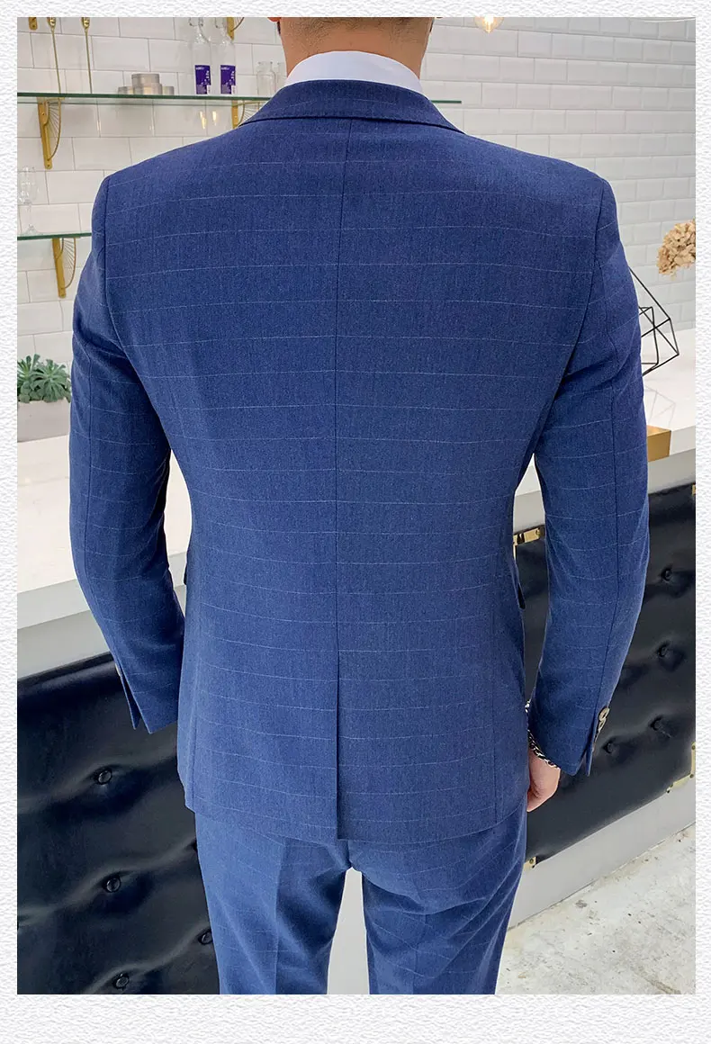 Темно-хаки синий клетчатый костюм для мужчин Slim Fit Мужская официальная одежда мужские деловые костюмы высокого качества 3 шт свадебный костюм для жениха YM4